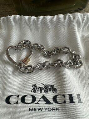 COACH Silver Heart Link Bracelet 7” with Gold Screw Clasp